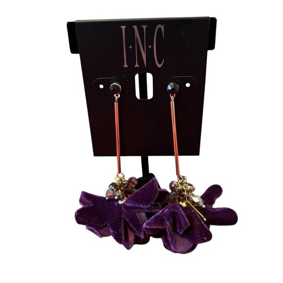Striking INC Purple Floral Fabric Drop Earrings - Picture 1 of 6